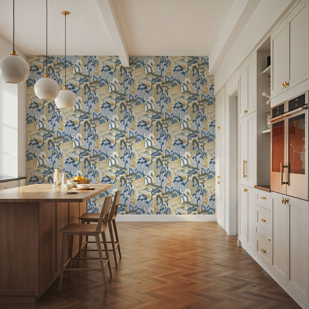 Whispers of the Mountain Pattern, White Mural Wallpaper - room preview 05