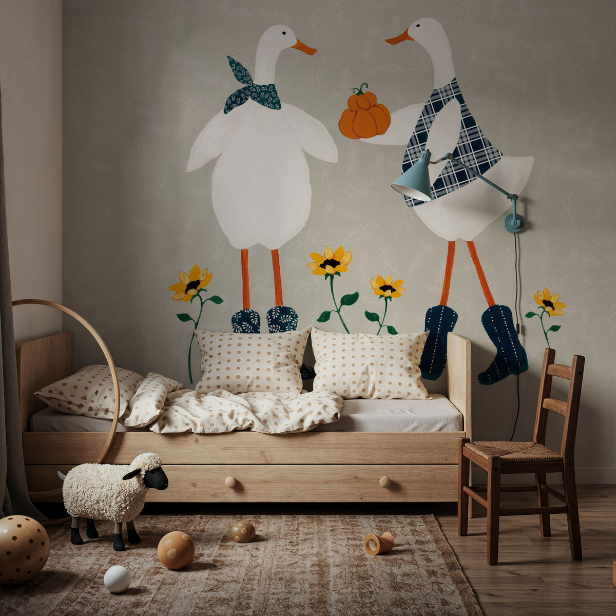 Ducks in the Pumpkin Patch VIII Mural Wallpaper - room preview 05