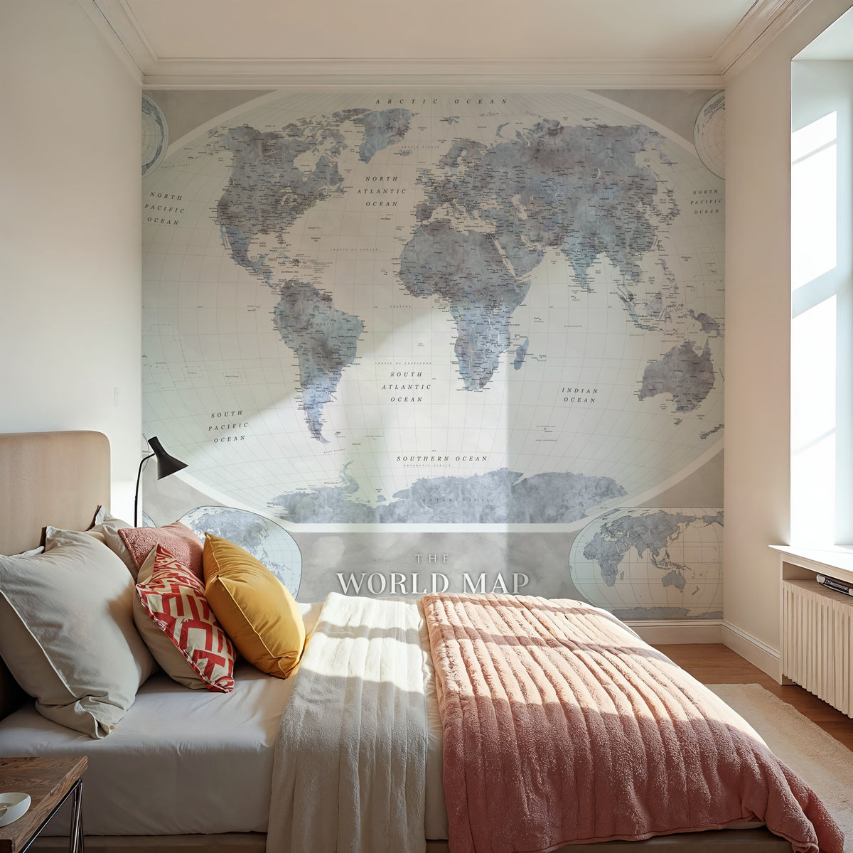 World Map Atlas Blue Mural Wallpaper - room preview 05