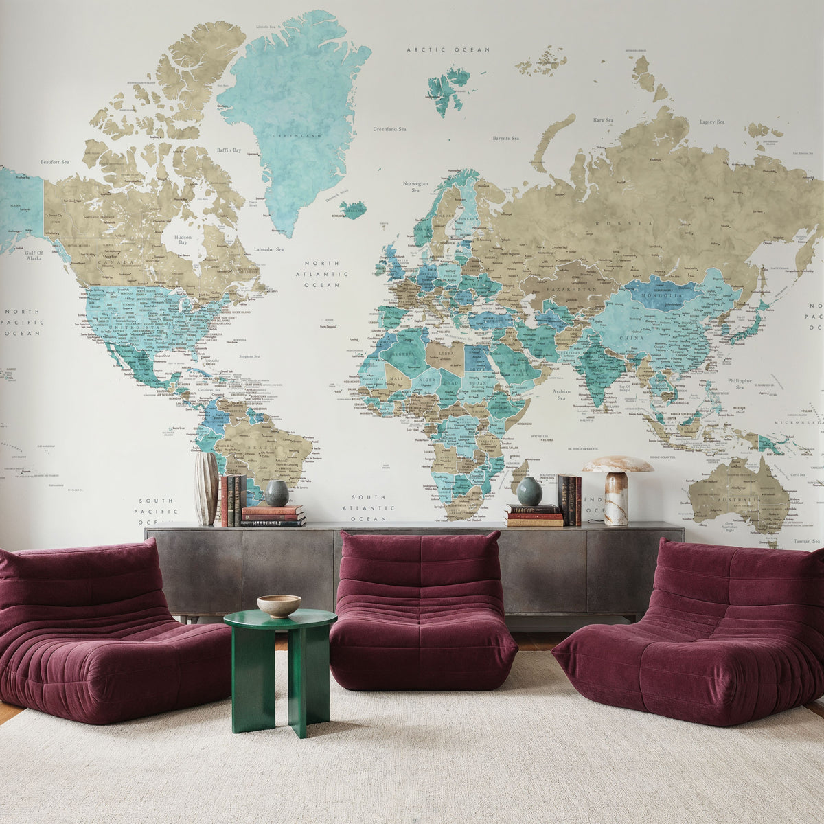 World Map Cities - Phillipa Mural Wallpaper - room preview 05
