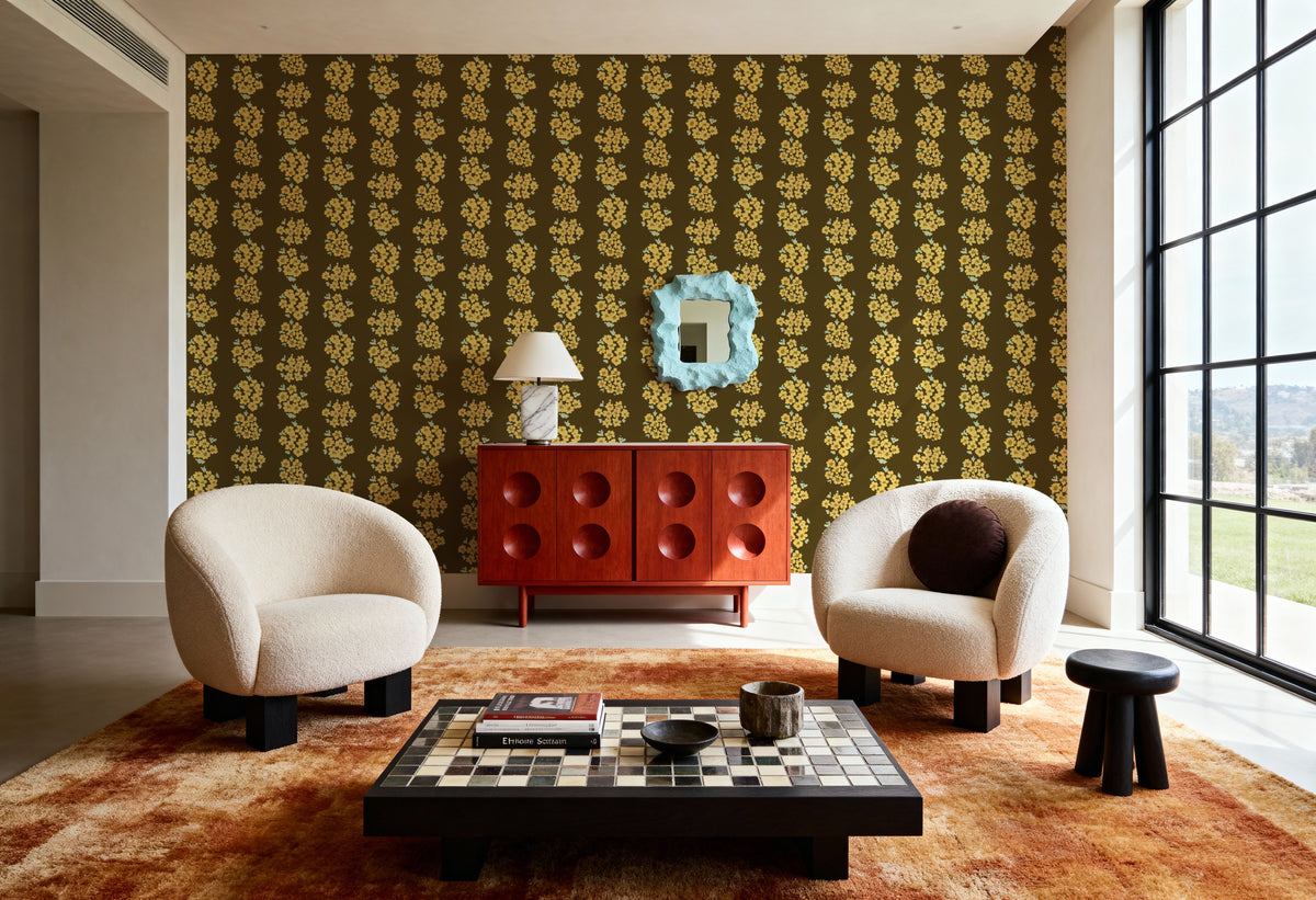 Ditsy Floral Clusters, Mud Mural Wallpaper - room preview 05