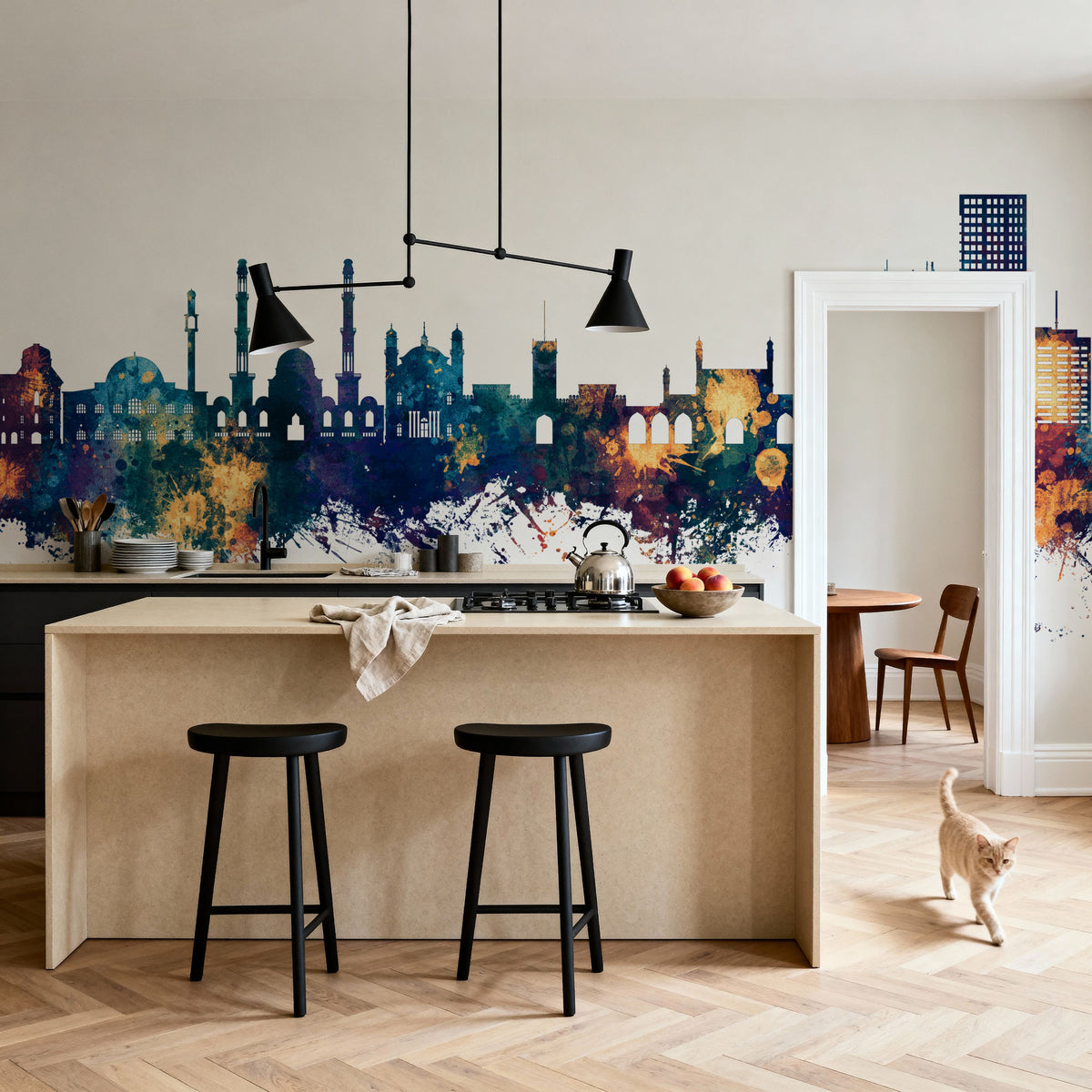 Kabul Afghanistan Skyline Blue & Bronze Mural Wallpaper - room preview 05