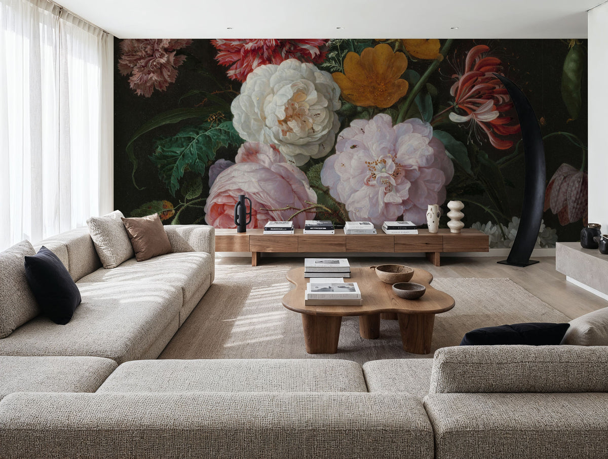 Still Life with Flowers in a Glass Vase Mural Wallpaper - room preview 05