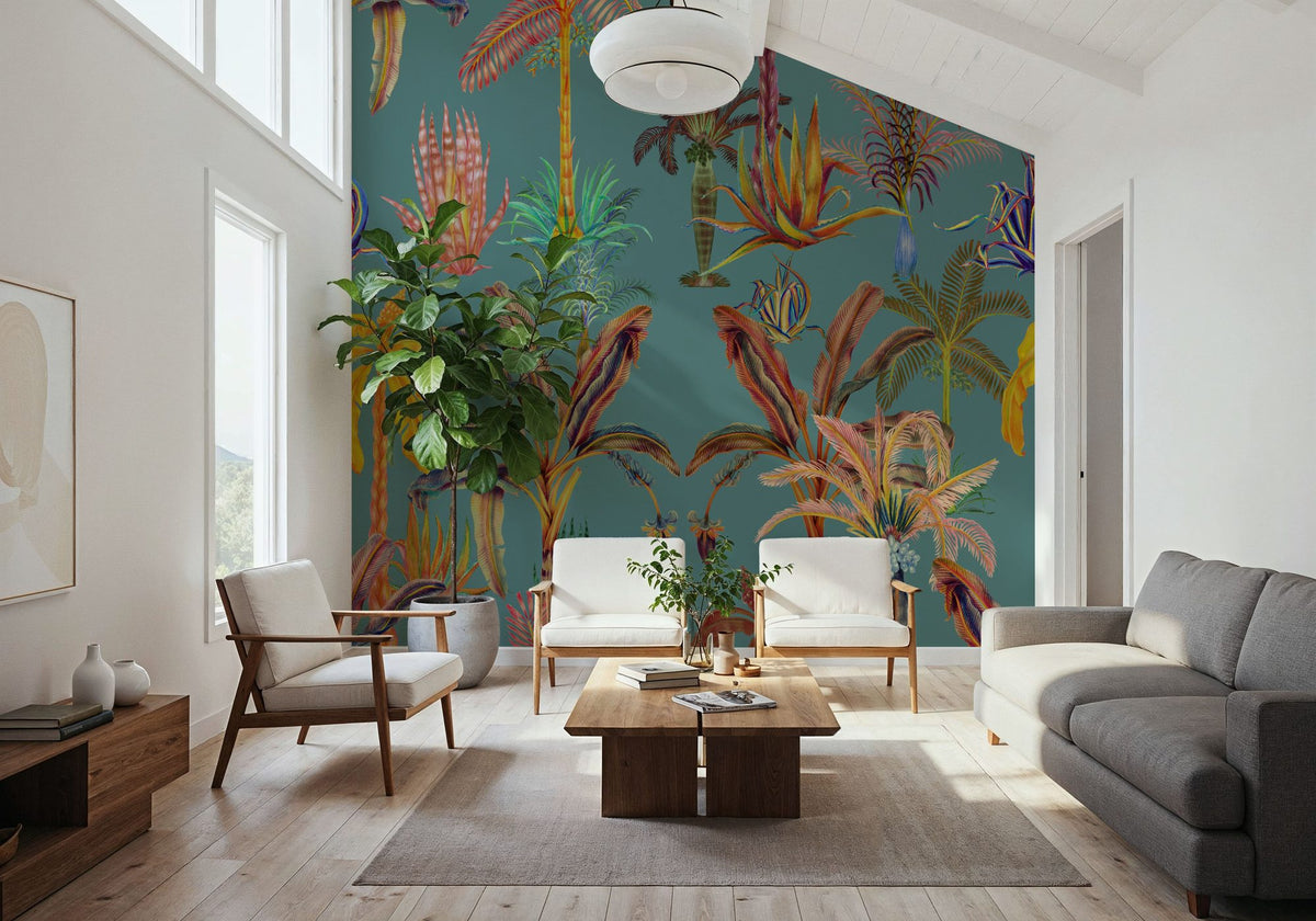 Statement Palm, Turquoise Mural Wallpaper - room preview 05