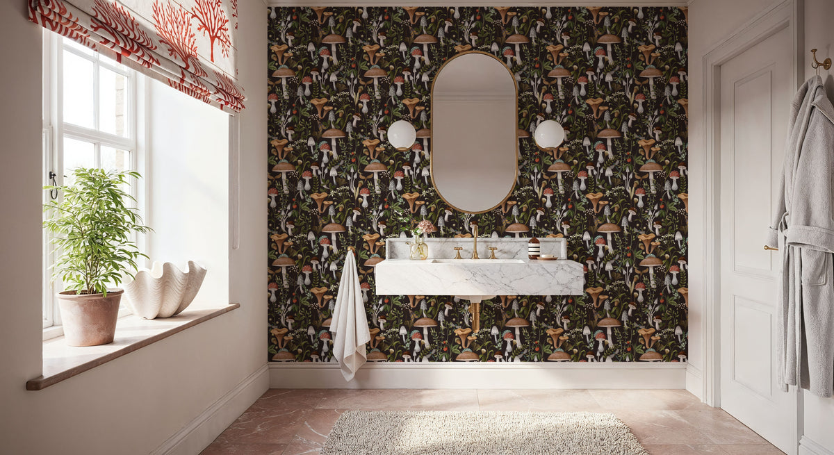 Forest Mushrooms, Dark Mural Wallpaper - room preview 05