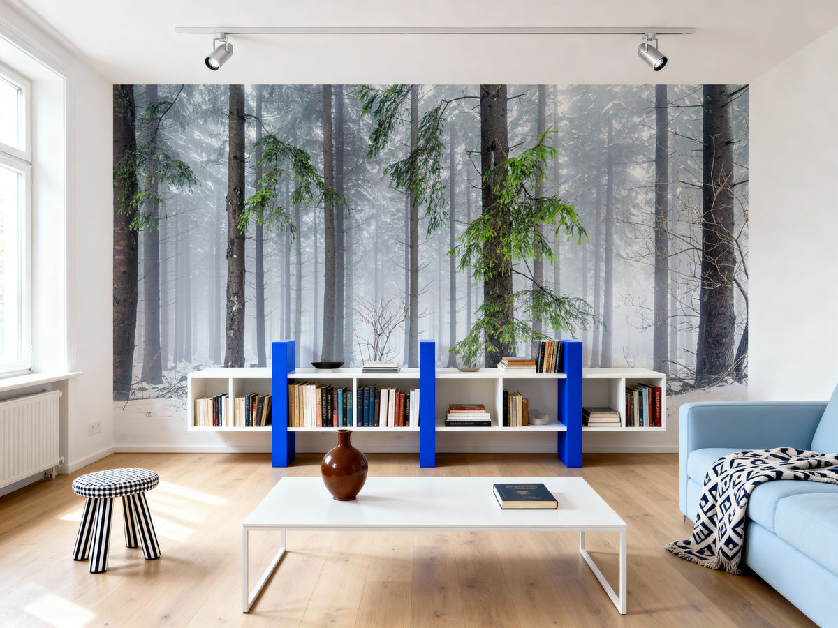 Cold Green Forest Mural Wallpaper - room preview 05