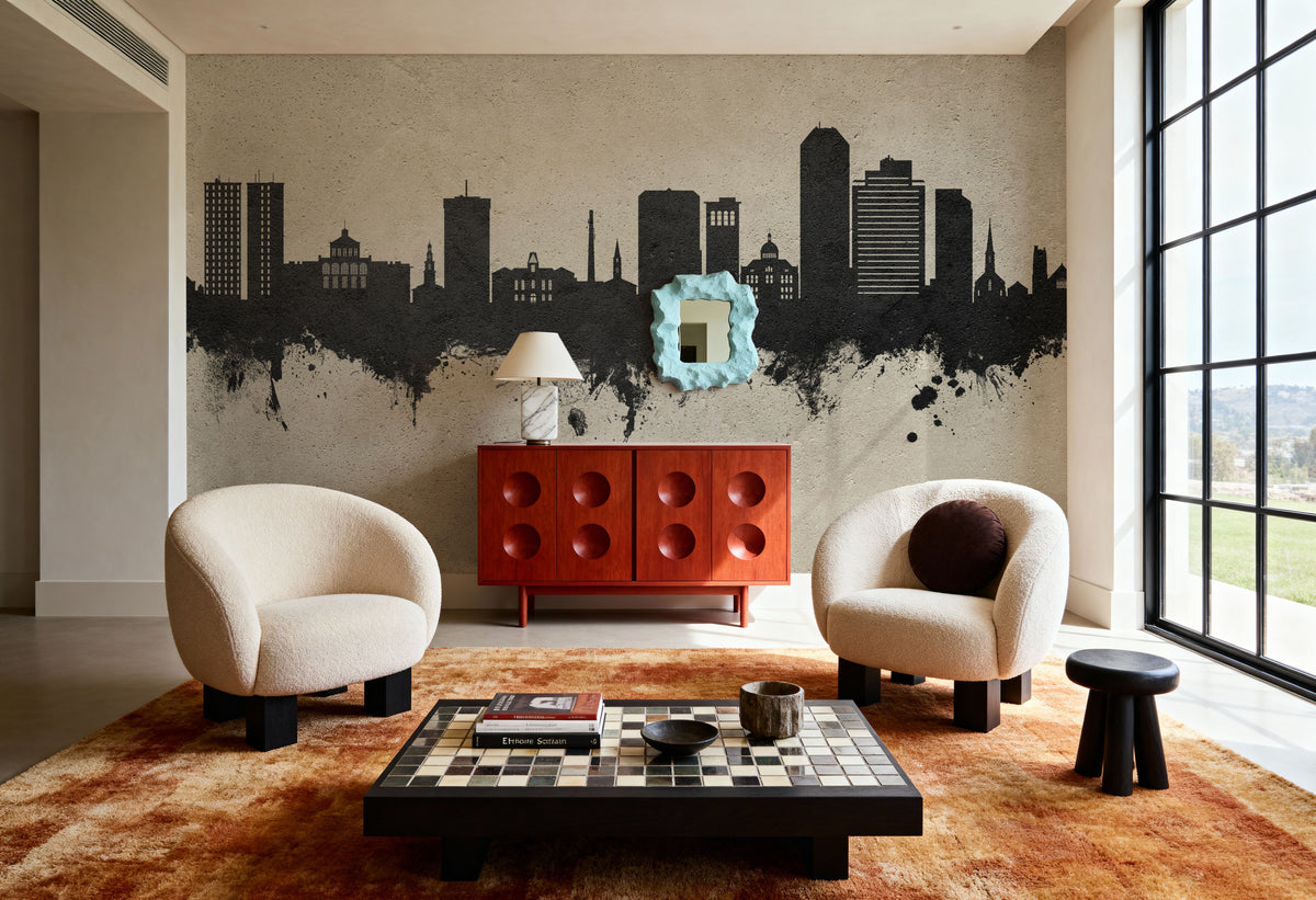 Lexington Kentucky Skyline Concrete Mural Wallpaper - room preview 05