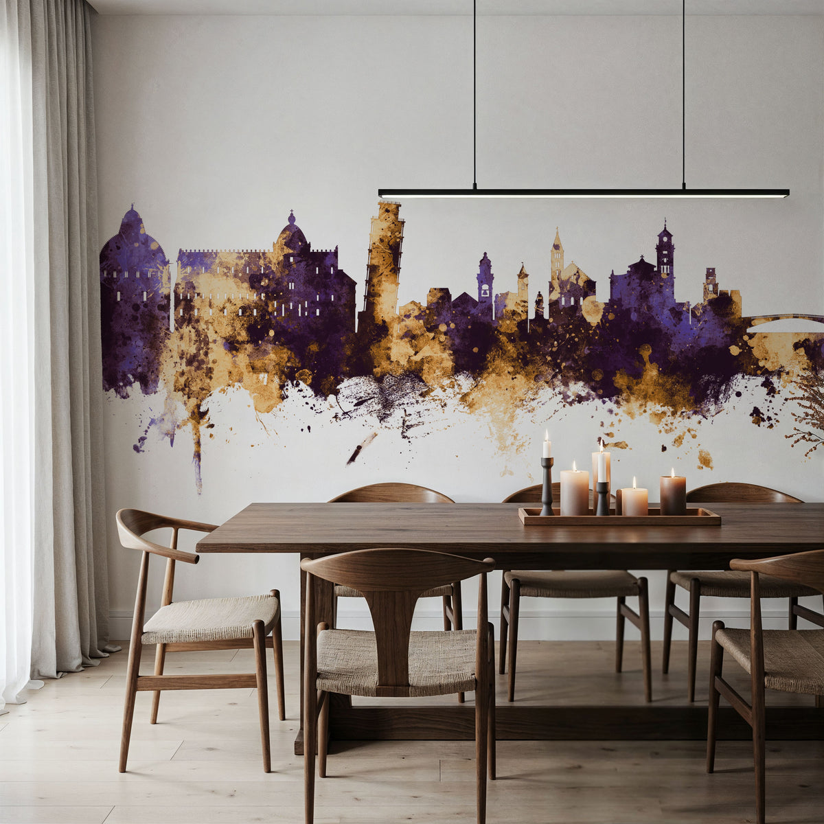 Pisa Italy Skyline Purple & Gold Mural Wallpaper - room preview 05