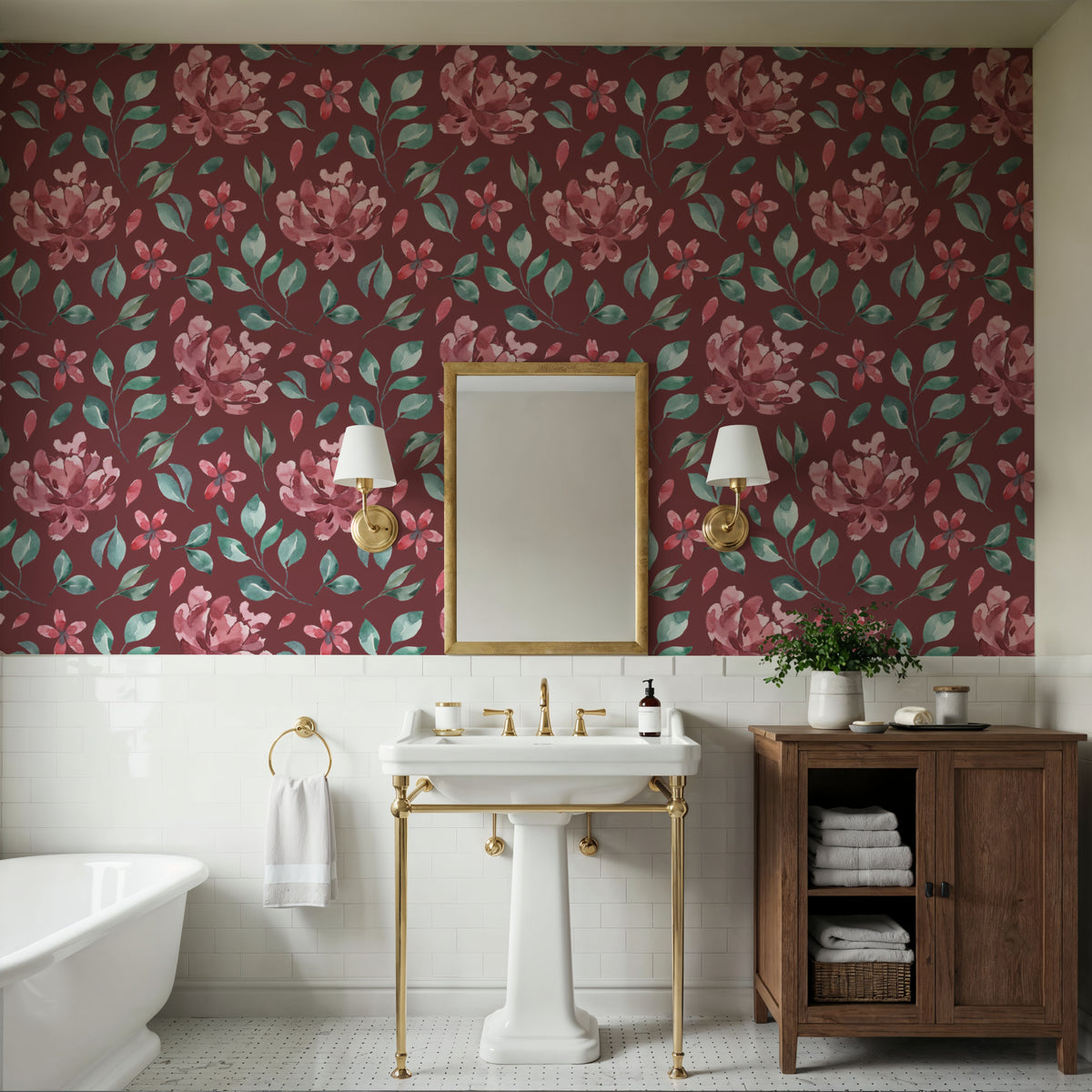 Garden Peony Mural Wallpaper - Red Tone - room preview 05