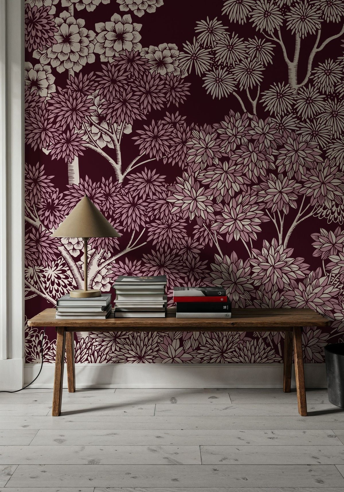 Overleaf Woodland, Burgundy Mural Wallpaper - room preview 05