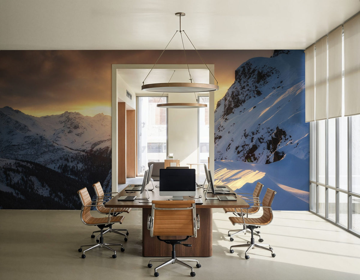 Sun Setting on Snow Mural Wallpaper - room preview 05