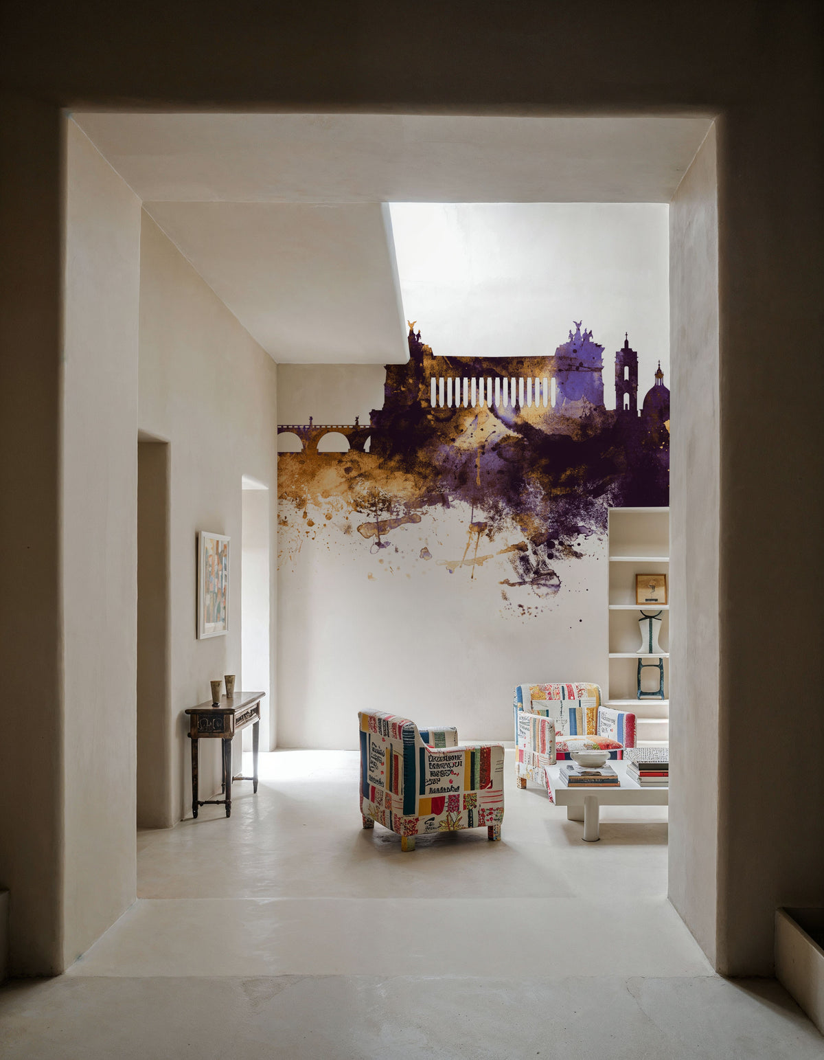 Rome Italy Skyline Purple & Gold Mural Wallpaper - room preview 05