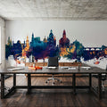 Dresden Germany Skyline Blue & Bronze Mural Wallpaper - room preview 05