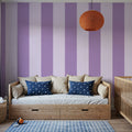Scalloped Circus Stripes, Purple on Purple Mural Wallpaper - room preview 05