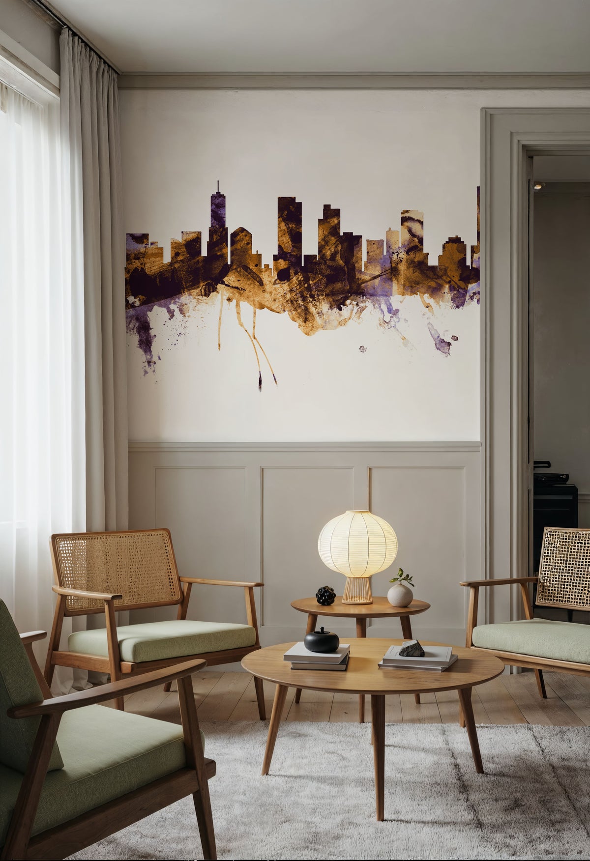 Denver Skyline Purple & Gold Mural Wallpaper - room preview 05