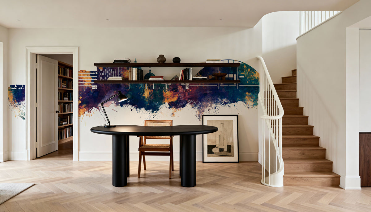 Milton Keynes England Skyline Blue & Bronze Mural Wallpaper - room preview 05