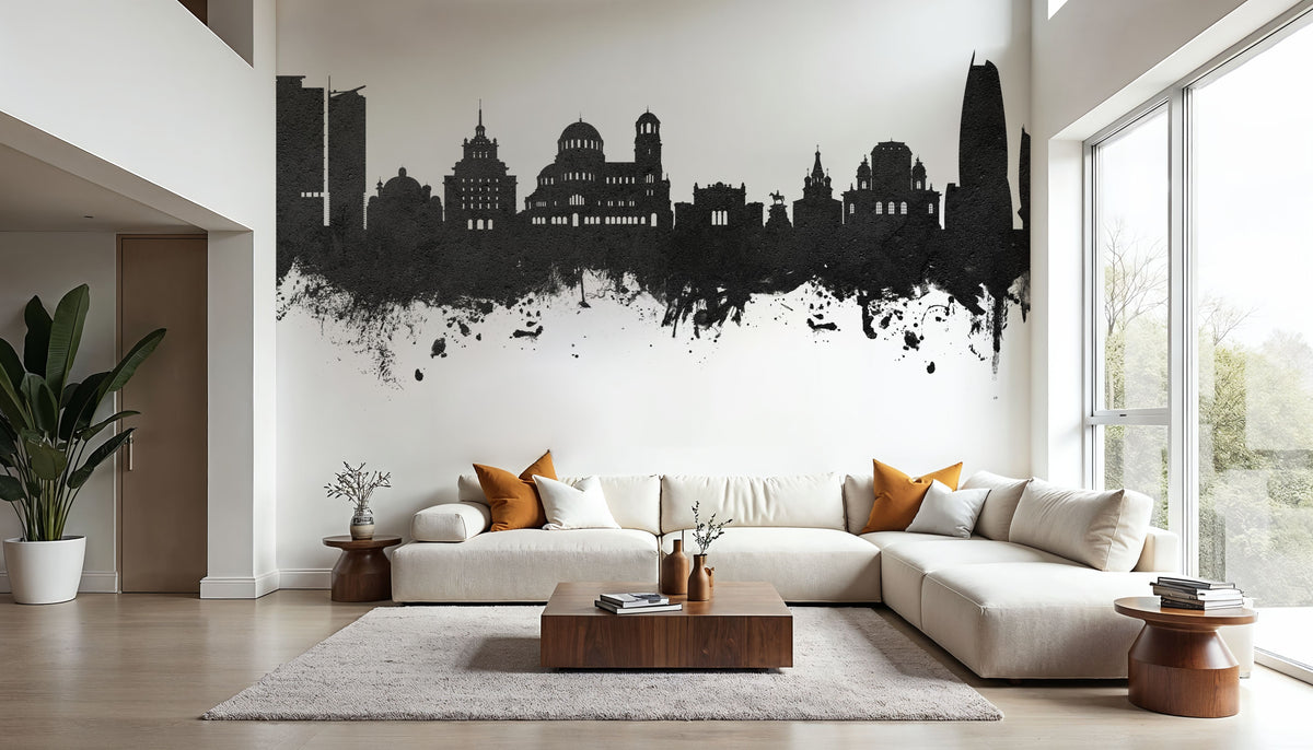 Sofia Bulgaria Skyline Black & White Mural Wallpaper - room preview 05