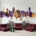 Montreal Canada Skyline Purple & Gold Mural Wallpaper - room preview 05