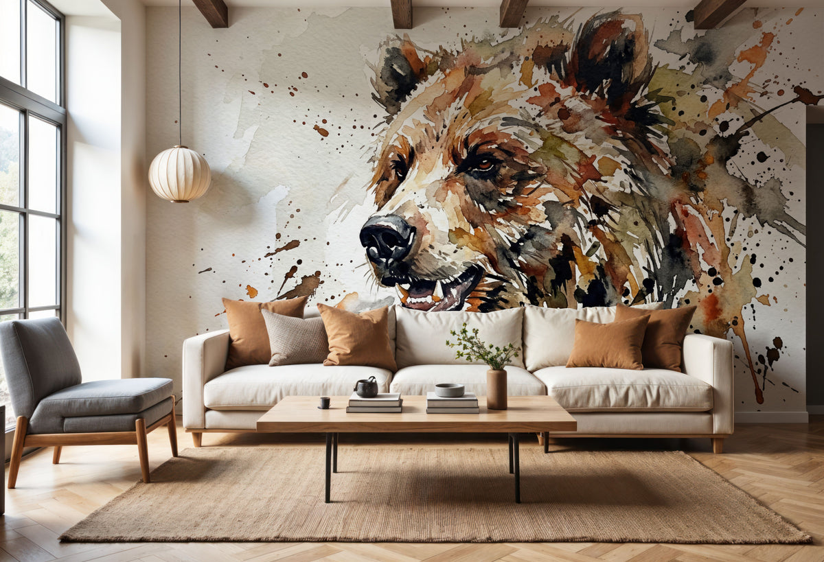 Grizzly Bear - Watercolor Predators Series Mural Wallpaper - room preview 05