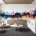 Istanbul Turkey Skyline Blue & Bronze Mural Wallpaper - room preview 05