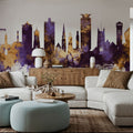 Plymouth England Skyline Purple & Gold Mural Wallpaper - room preview 05