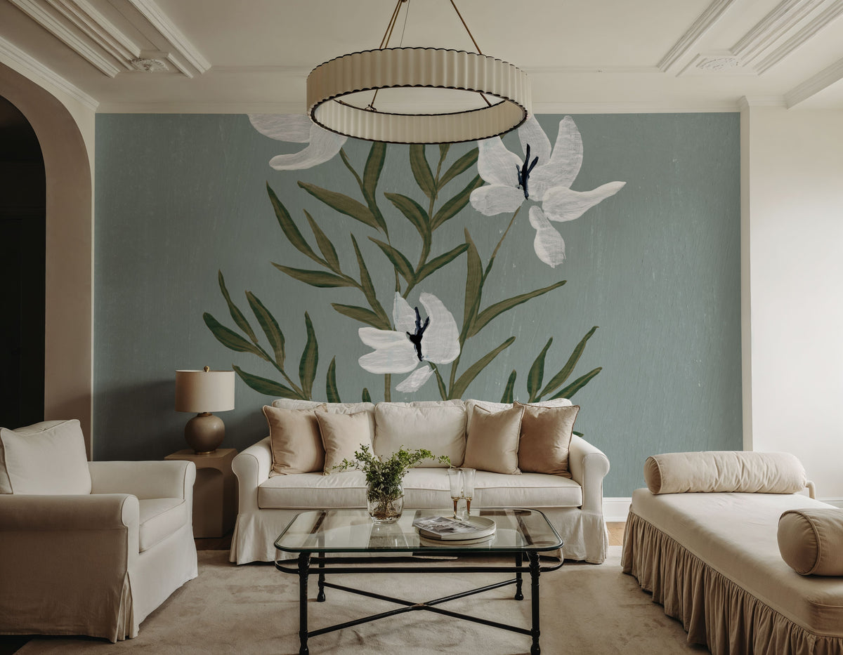 Pretty Little Flower IV Slate Blue Mural Wallpaper - room preview 05