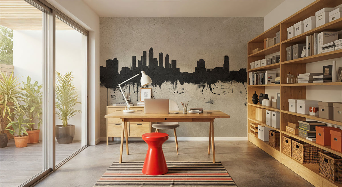 Tampa Florida Skyline Concrete Mural Wallpaper - room preview 05