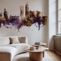 Omaha Nebraska Skyline Purple & Gold Mural Wallpaper - room preview 05