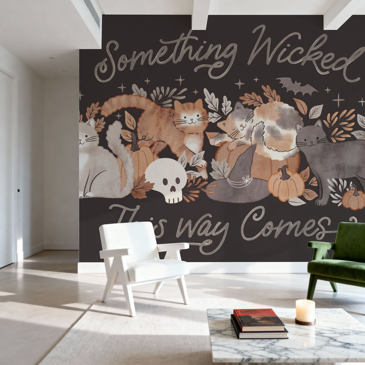 Pumpkins and Paws I Dark Mural Wallpaper - room preview 05