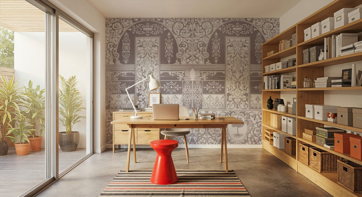 German Renaissance, Dusty Rose Mural Wallpaper - room preview 05