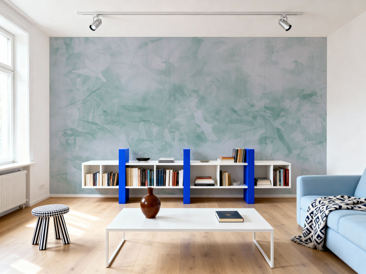 Birds of Freedom Blueish Green Mural Wallpaper - room preview 05
