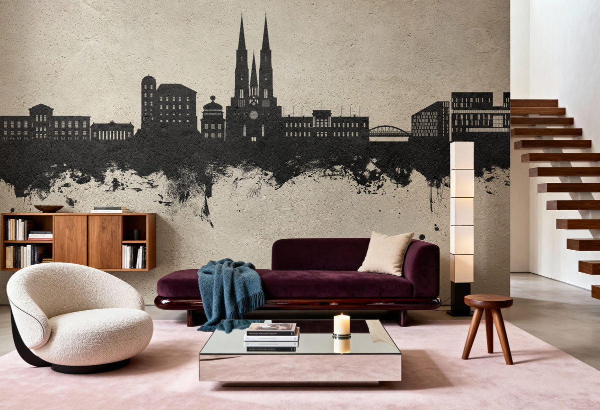 Uppsala Skyline Concrete Mural Wallpaper - room preview 05