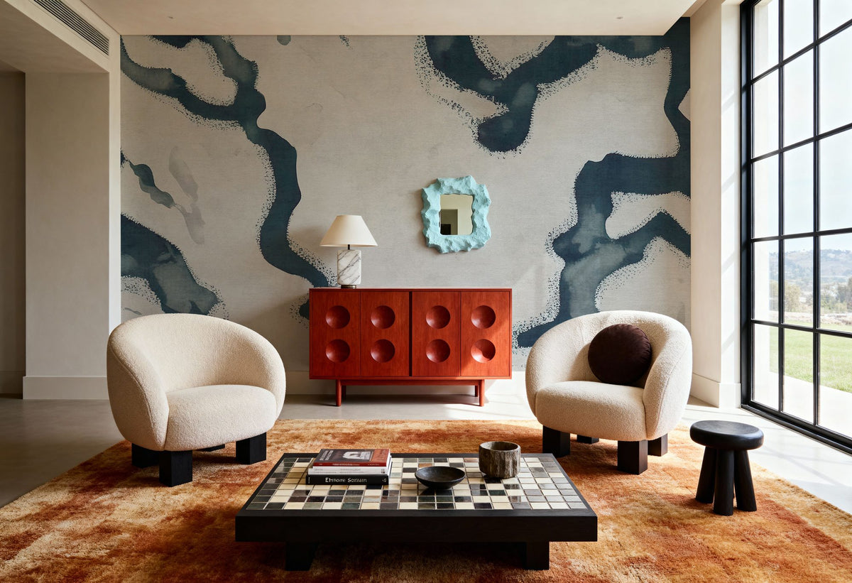 Abstract River Marks, Dark Teal Mural Wallpaper - room preview 06