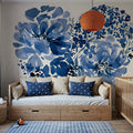 Blue Floral Heart Mural Wallpaper - room preview 05