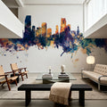Miami Florida Skyline Blue & Bronze Mural Wallpaper - room preview 05