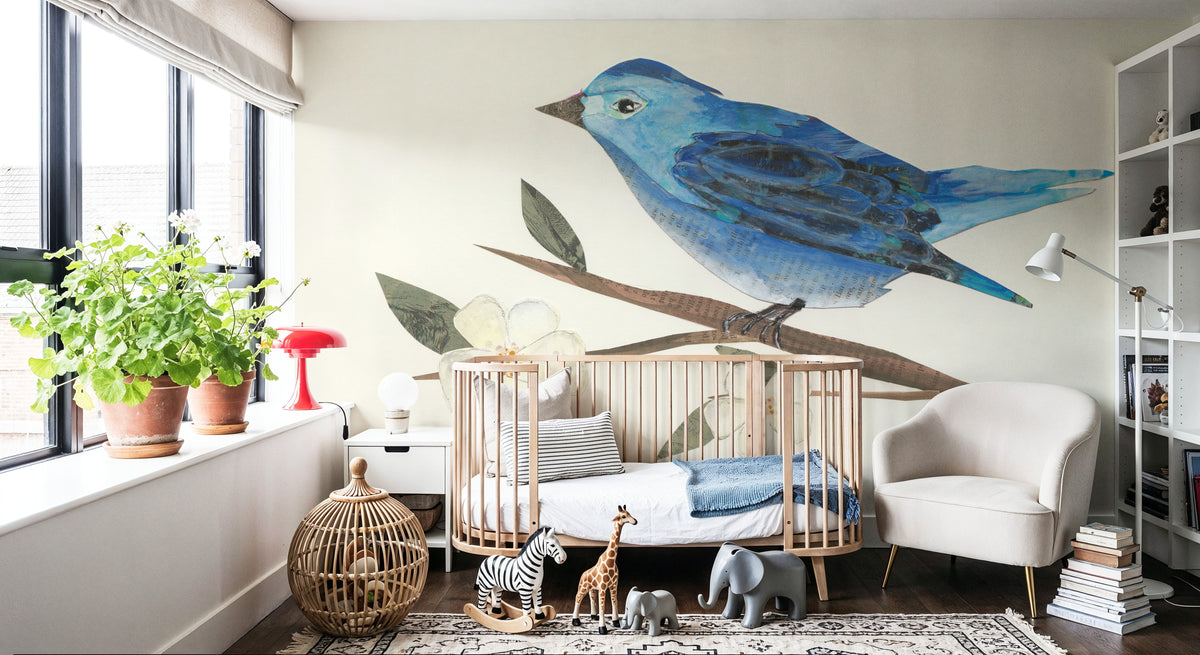 Blue Paper Bird Mural Wallpaper - room preview 05