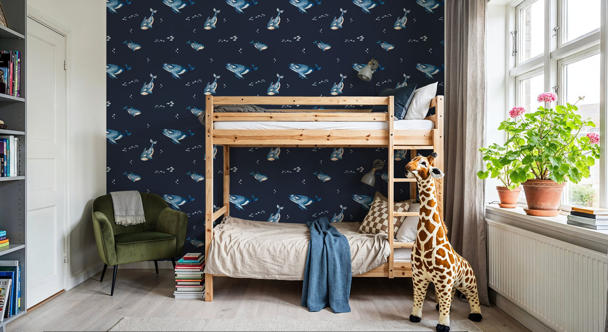 Mama and Baby Whales Mural Wallpaper - room preview 05