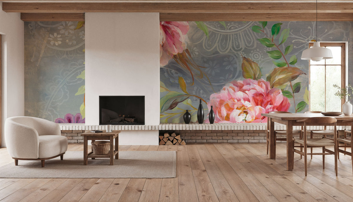 Peonies and Paisley Mural Wallpaper - room preview 05