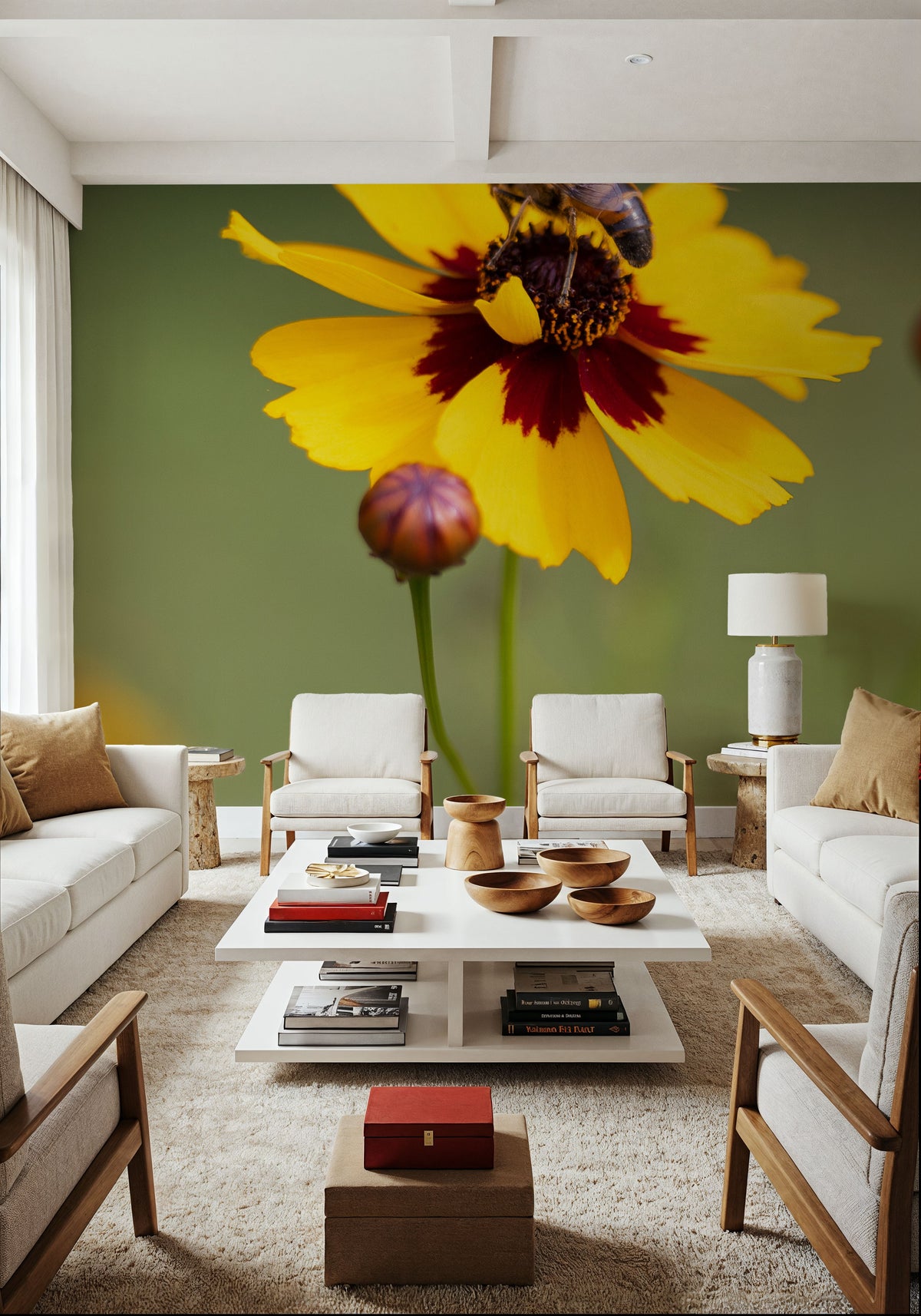 Garden Flower and Bee Mural Wallpaper - room preview 05