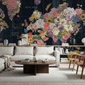 Botanical Floral Map Words Mural Wallpaper - room preview 05