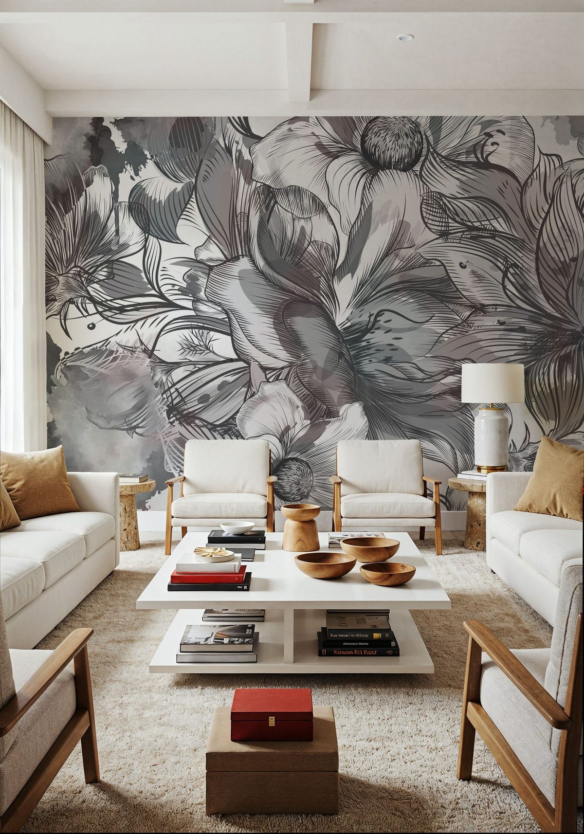Seeing Through Leaves White Mural Wallpaper - room preview 05