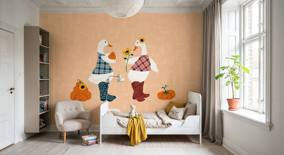 Ducks in the Pumpkin Patch IV Mural Wallpaper - room preview 05
