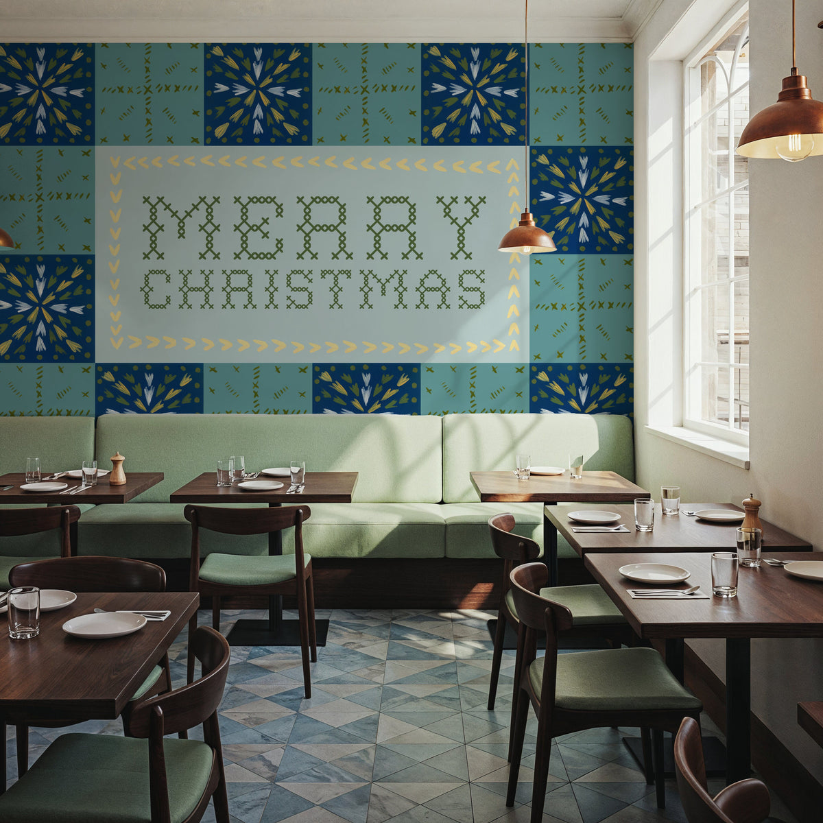 Quilted Christmas IV Mural Wallpaper - room preview 05