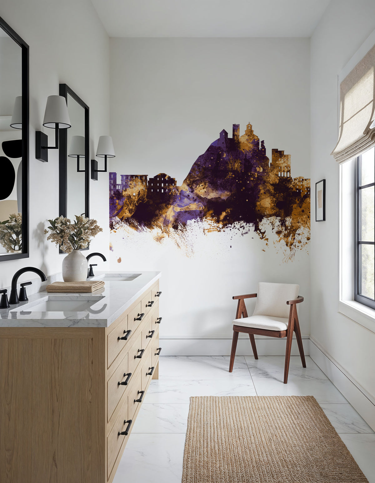 Monterosso Al Mare Italy Skyline Purple & Gold Mural Wallpaper - room preview 05