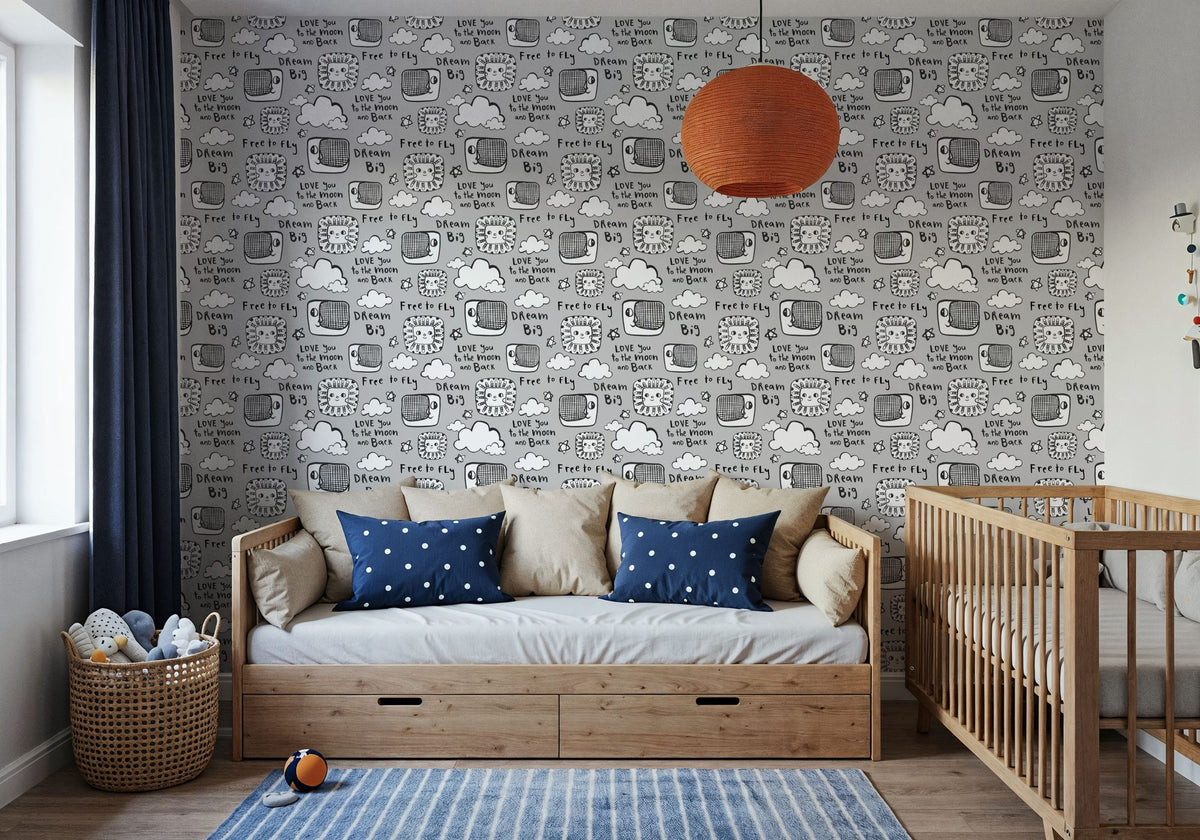 Sky Is the Limit Gray Mural Wallpaper - room preview 05