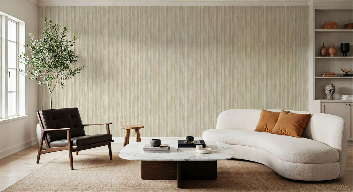 Textured Lines, Beige Mural Wallpaper - room preview 05