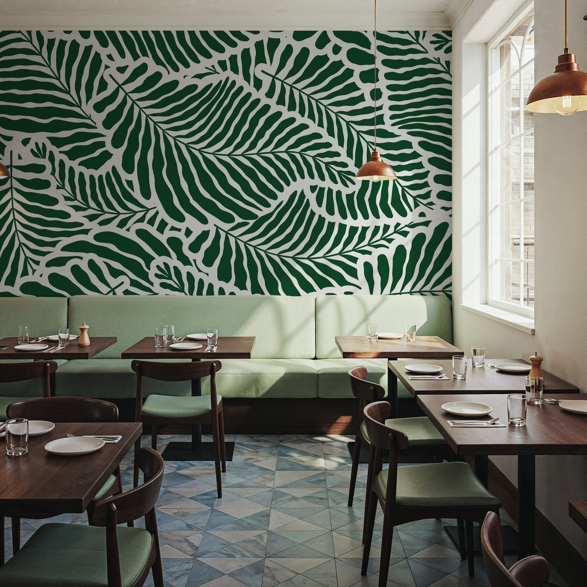 Dwellpaper Fern Cut-Outs Pattern, Malachite Green Mural Wallpaper image 5