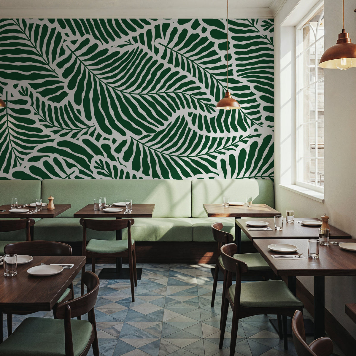 Fern Cut-Outs Pattern, Malachite Green Mural Wallpaper - room preview 05