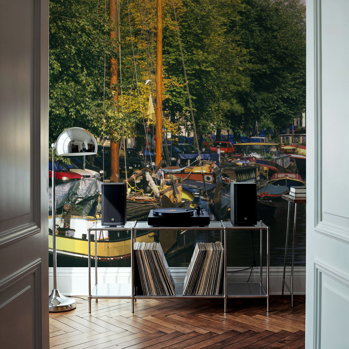Tranquil Canal Reflections Mural Wallpaper - room preview 05