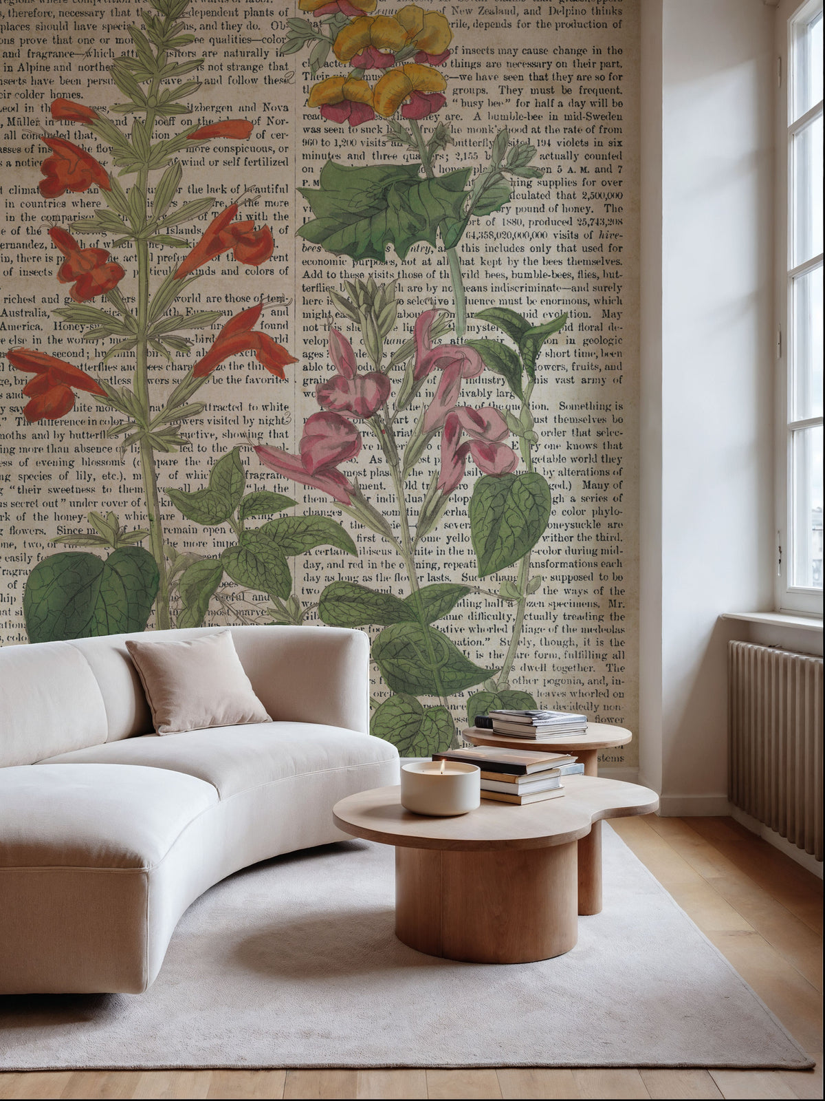 Salvia Florals on Newsprint I Mural Wallpaper - room preview 05
